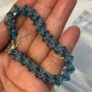 NWT Handmade Spiral Bracelet With Swarovski Crystals Magnetic Clasp (Indicolite)